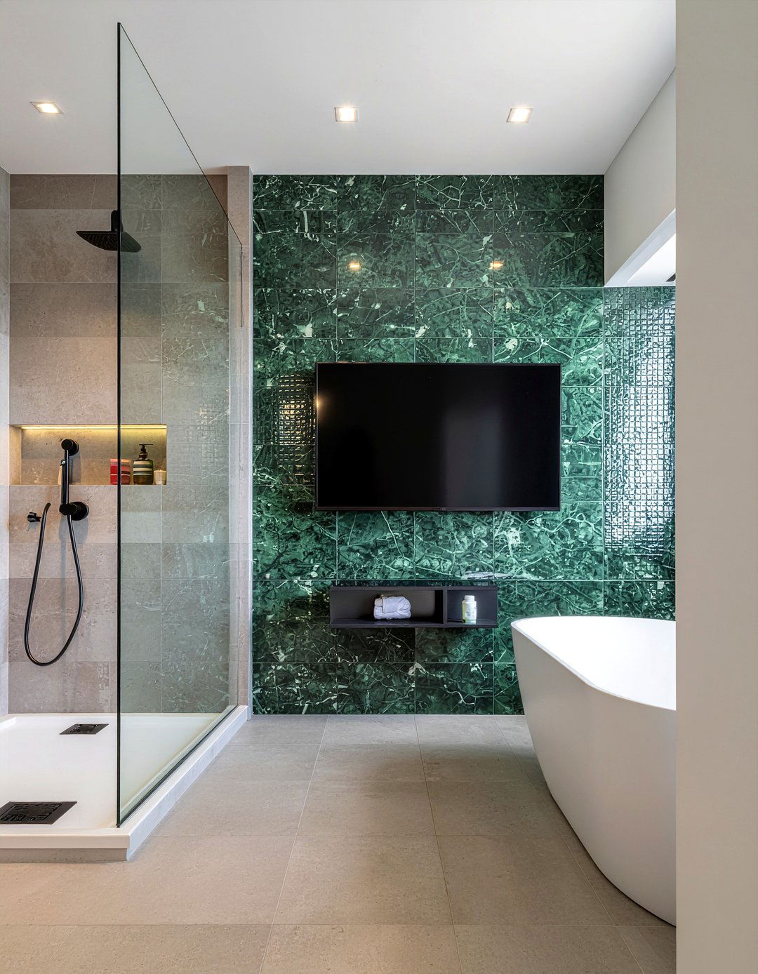 Recessed Wall TV - 30 bathroom TV ideas