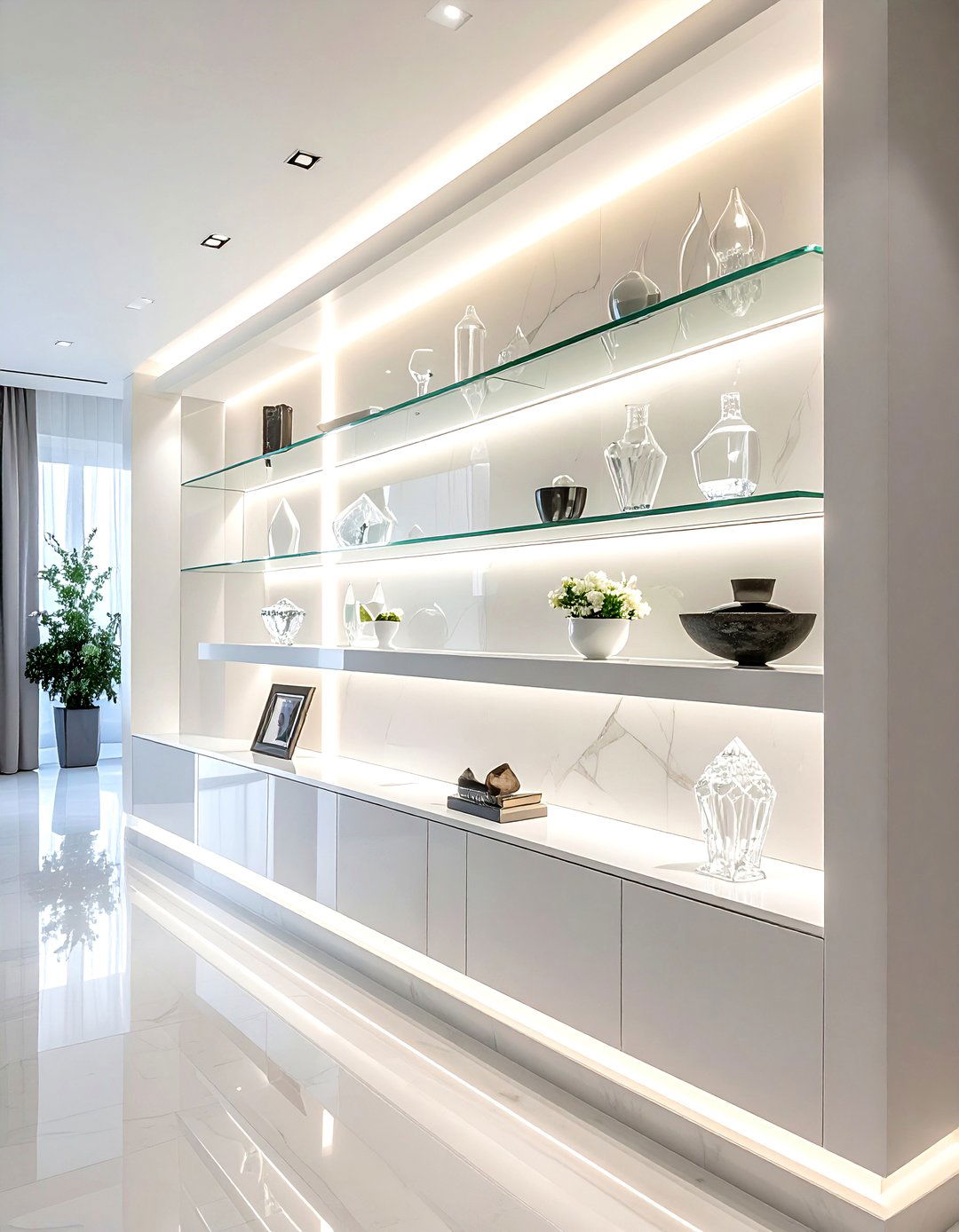 Recessed wall niche - 30 living room overhead storage ideas