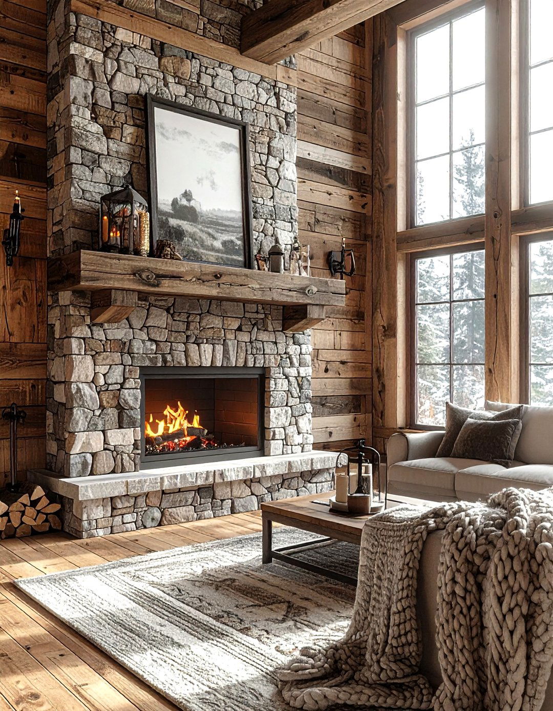Reclaimed Barn Wood Accent - 30 living room plank wall ideas