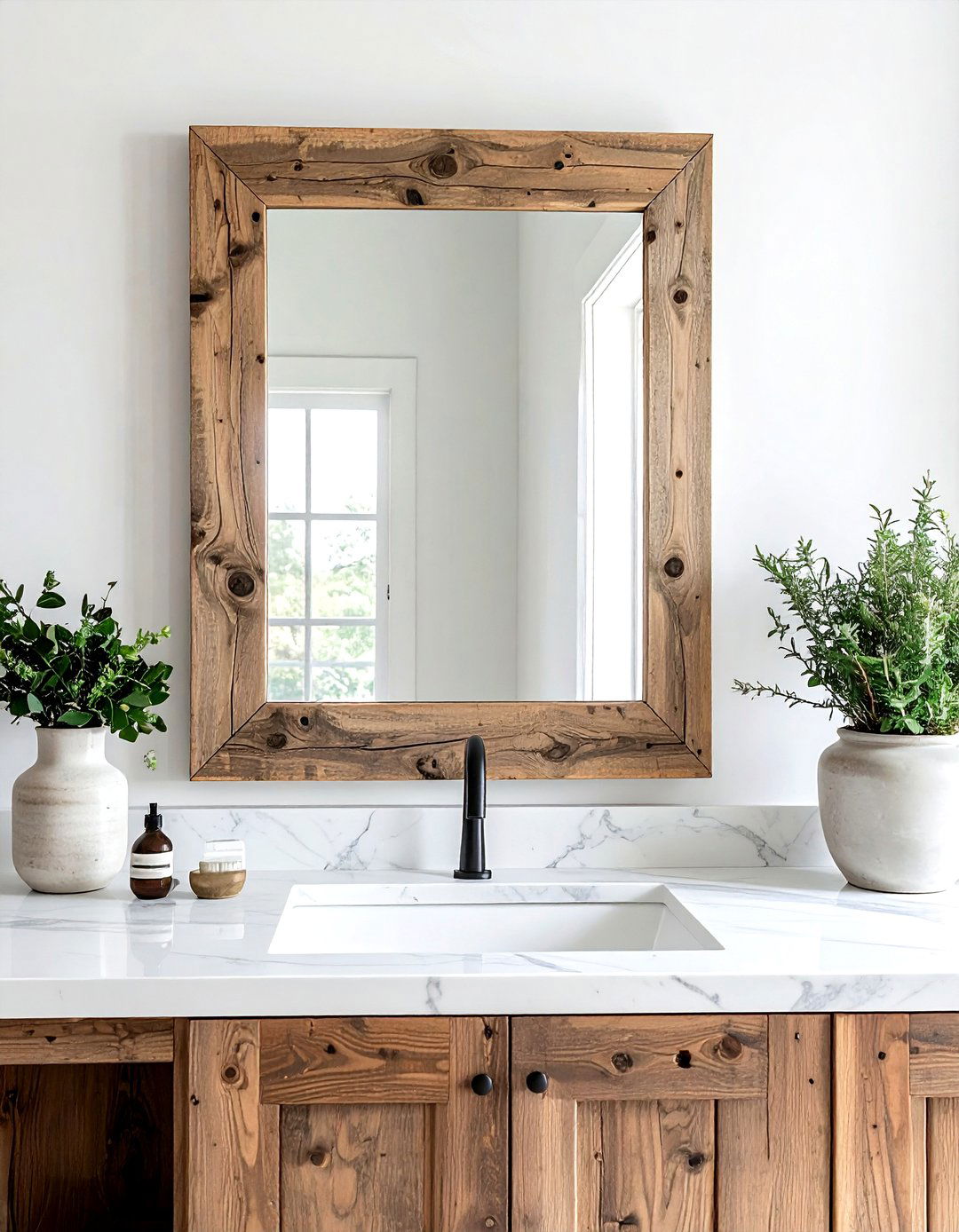 Reclaimed Timber Mirror Frame - 30 rustic bathroom ideas