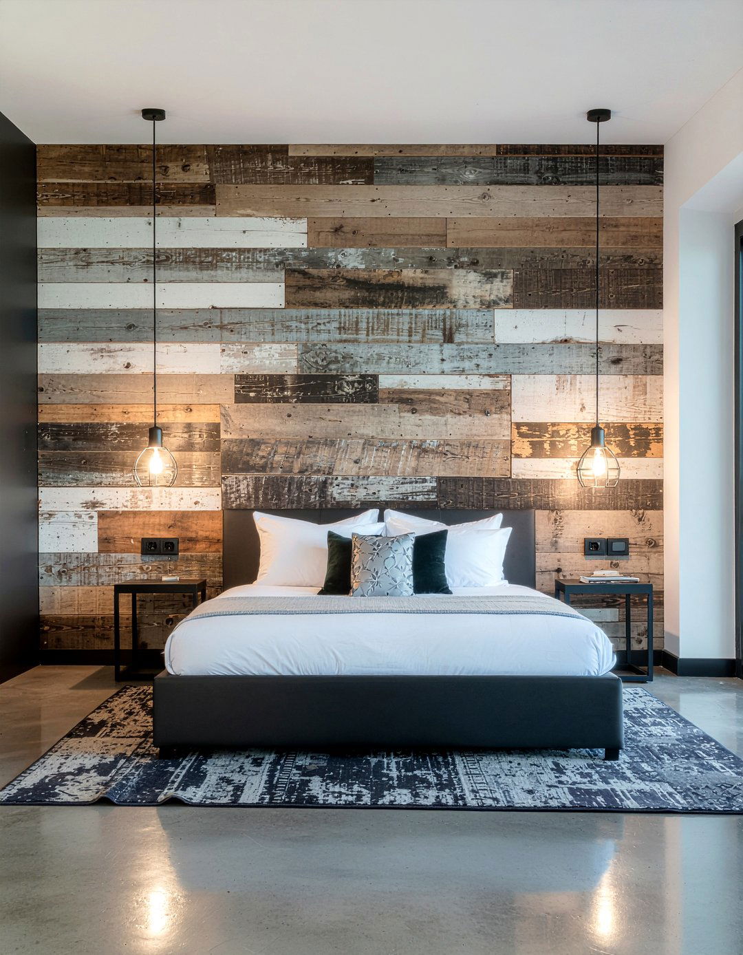 Reclaimed Wood Accent Wall - 30 warehouse bedroom ideas