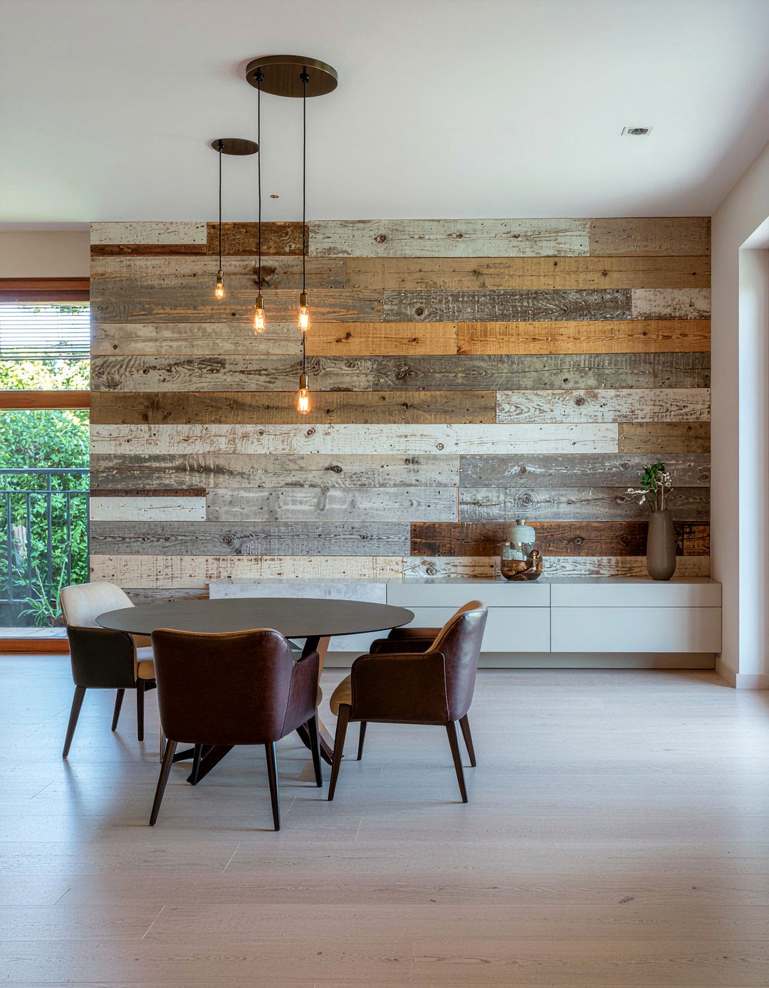 Reclaimed Wood Accent Wall - 30 rustic modern dining room ideas