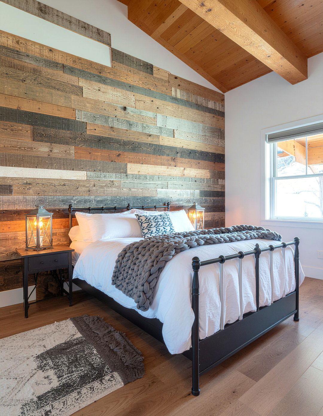 Reclaimed Wood Accent Wall - 30 bedroom wood wall ideas