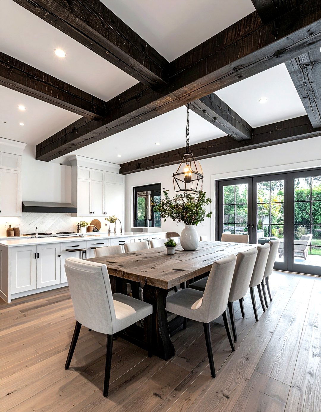 Reclaimed Wood Beam - 30 natural dining room ideas