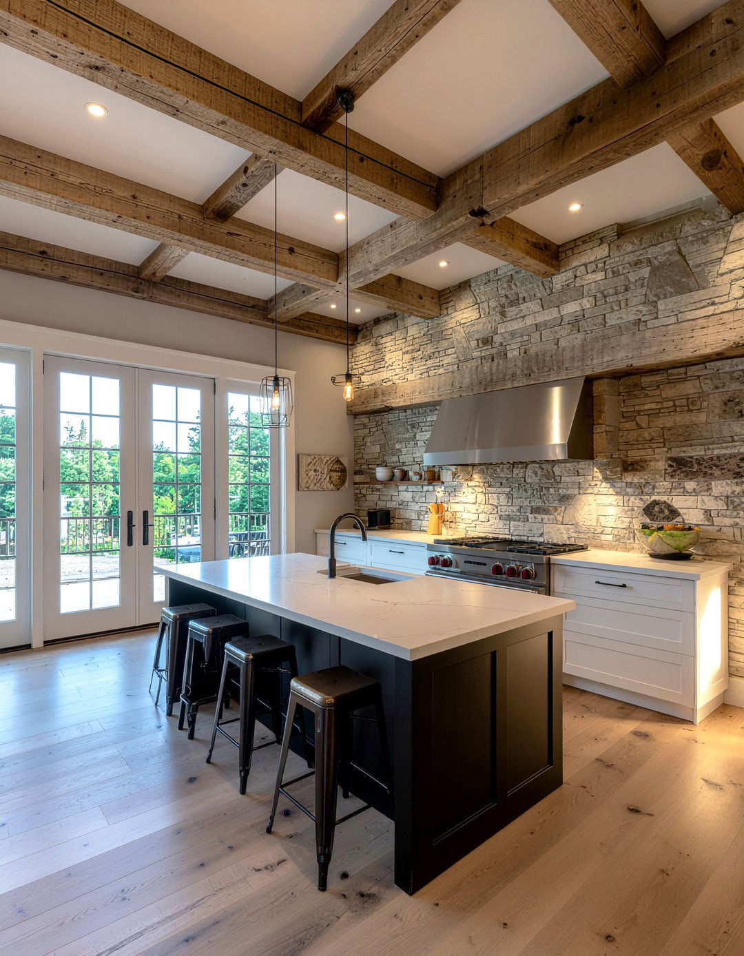 Reclaimed Wood Beam Kitchen - 30 kitchen wood ceiling ideas