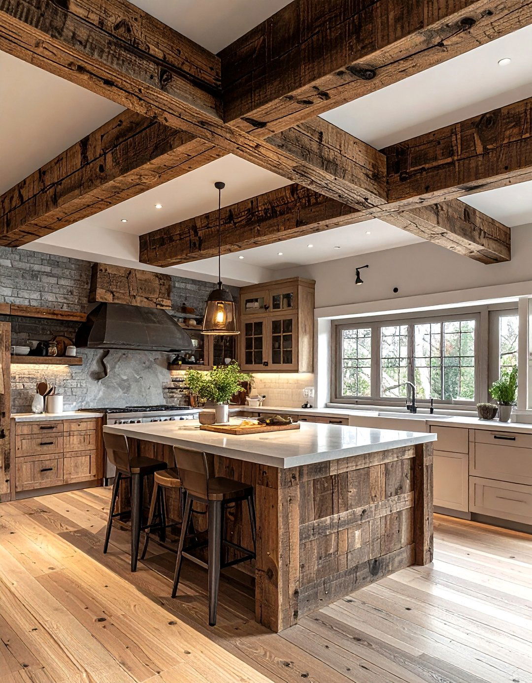 Reclaimed Wood Beams - 30 commercial style kitchen ideas
