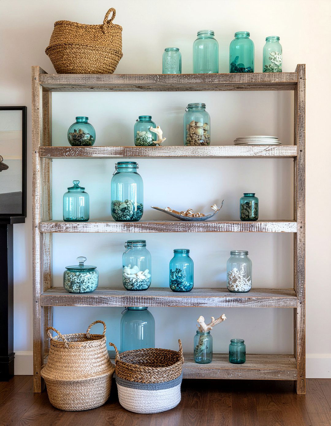 Reclaimed Wood Bookshelf - 30 living room coastal furniture ideas