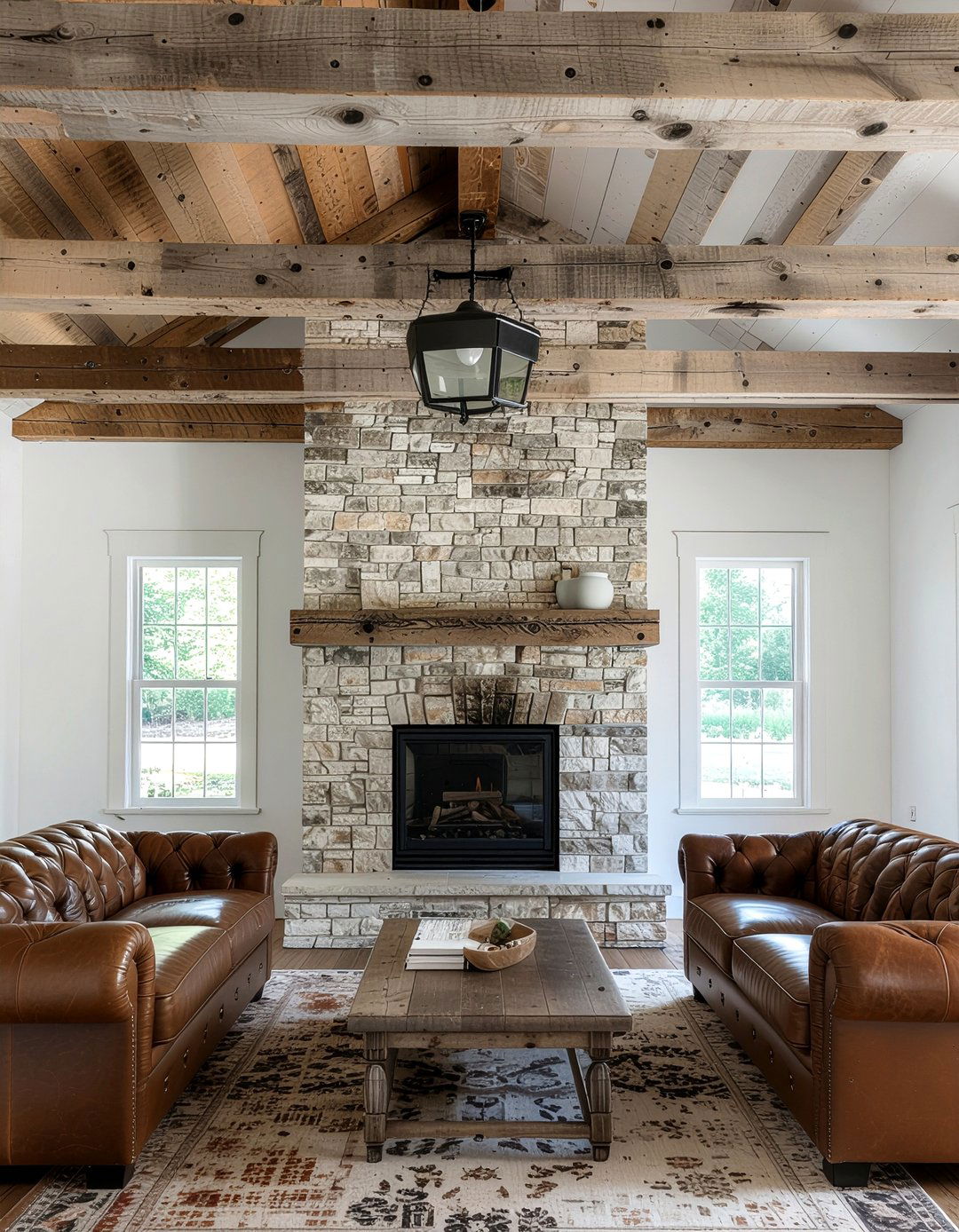 Reclaimed Wood Ceiling - 30 living room wood plank ceiling ideas