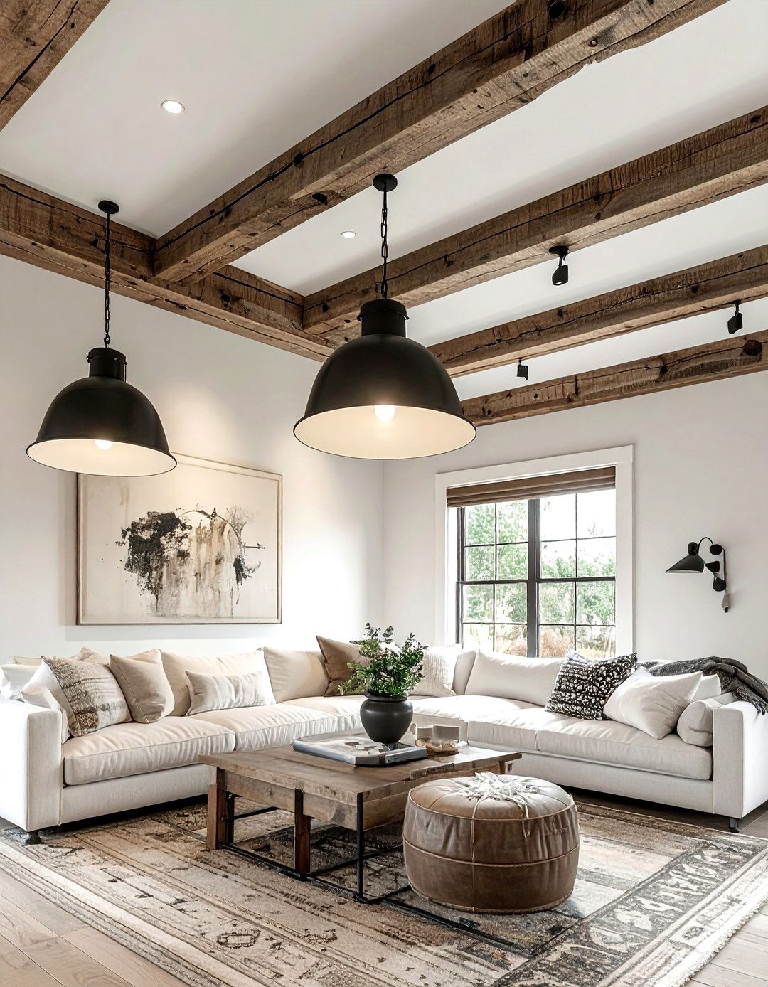 Reclaimed Wood Ceiling Beams - 30 farmhouse kitchen ideas