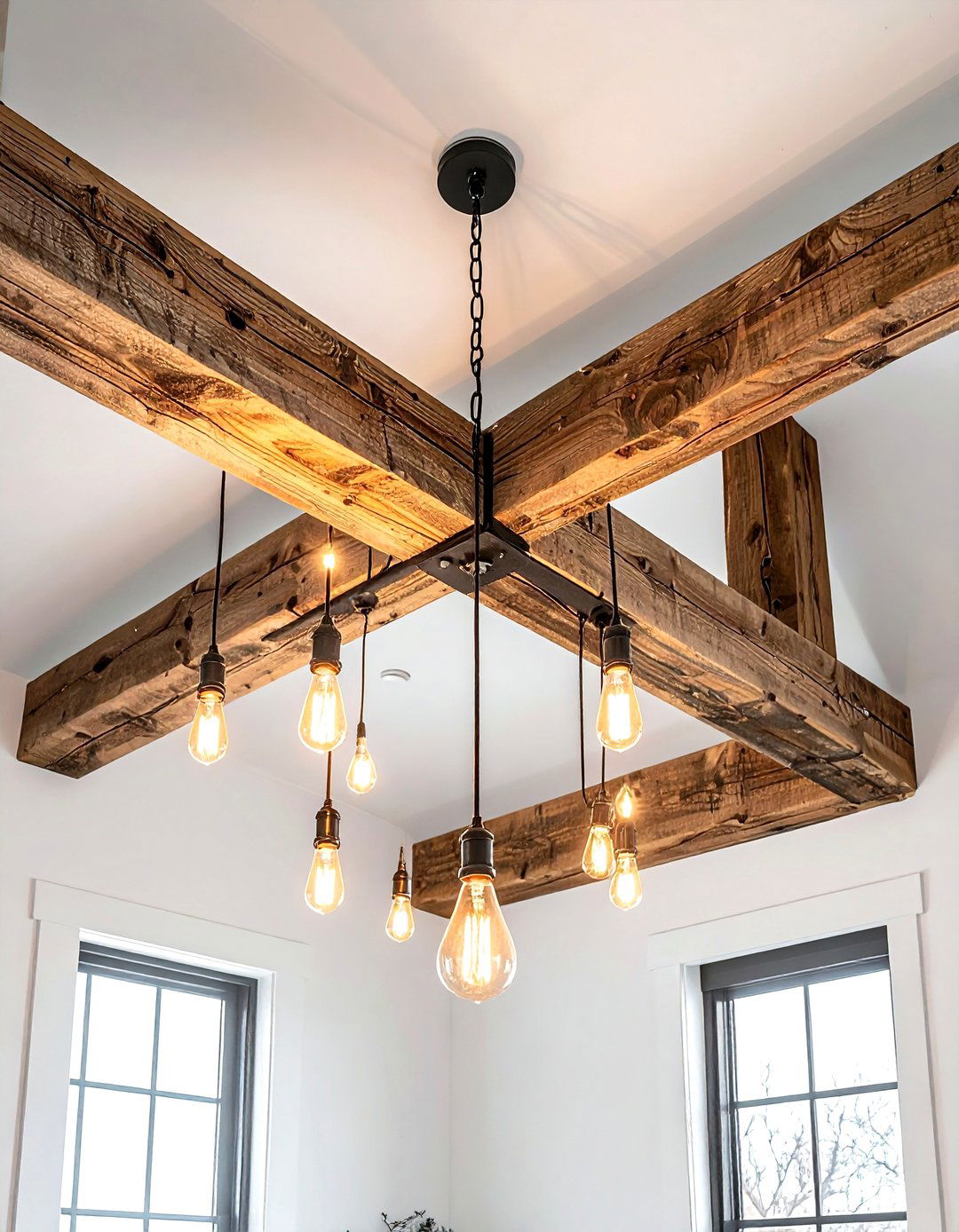 Reclaimed Wood Chandelier Beam - 30 reclaimed wood dining room ideas