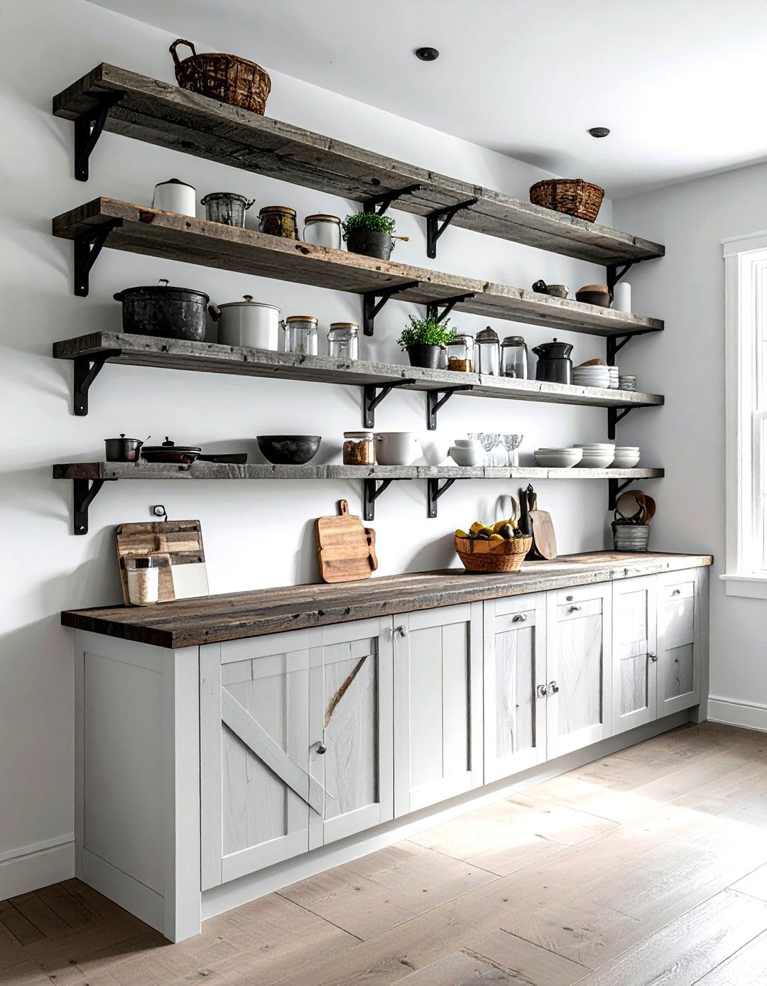 Reclaimed Wood Corner Shelves - 30 kitchen corner shelving ideas
