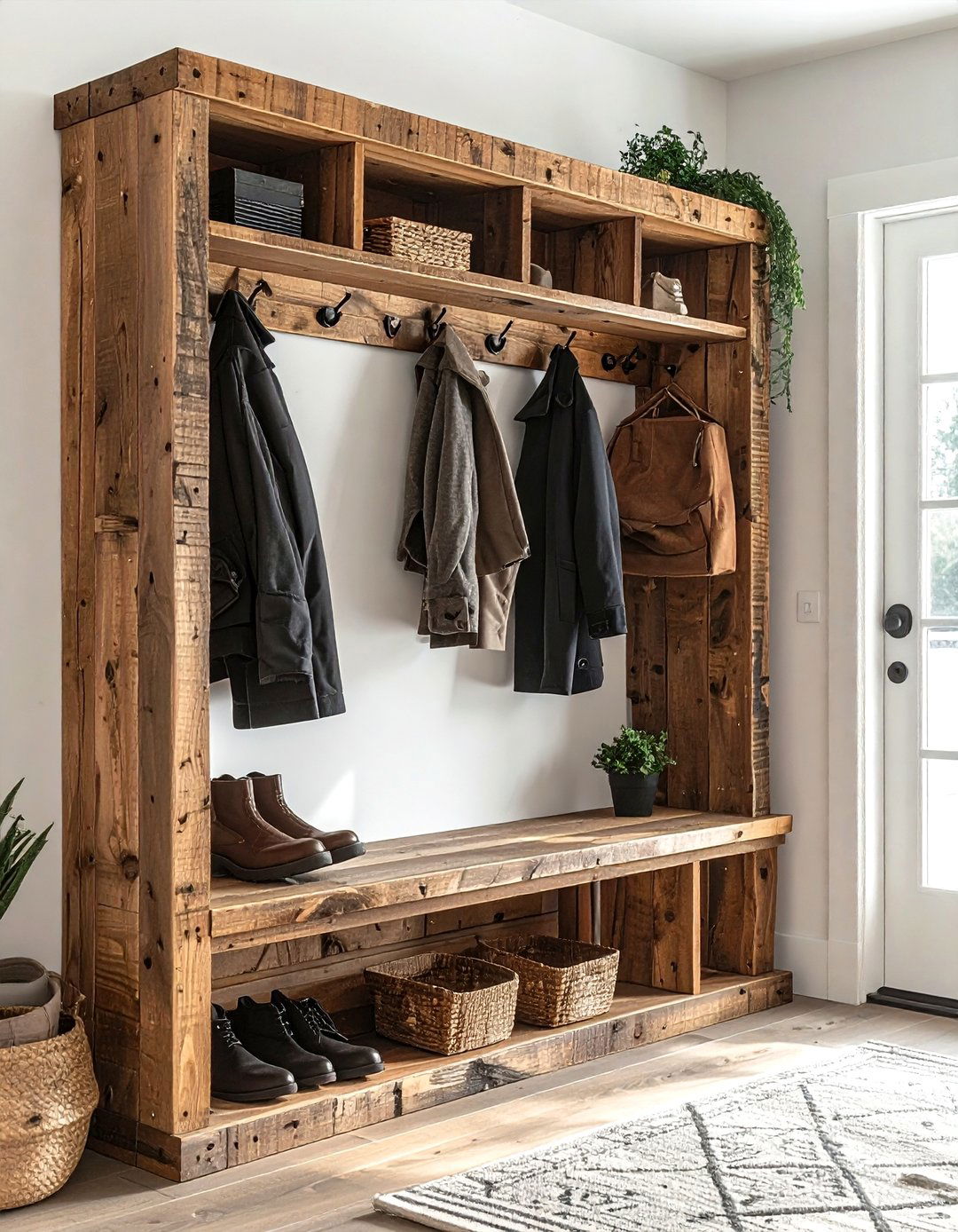 Reclaimed Wood Entryway Organizer - 30 reclaimed wood decor ideas
