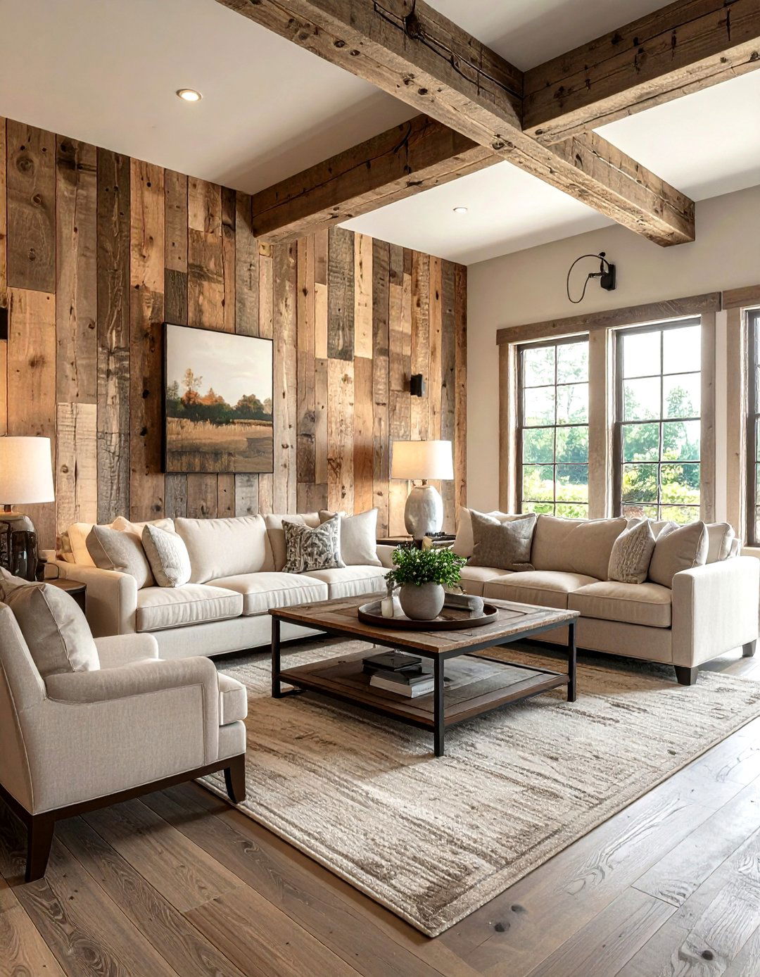 Reclaimed Wood Farmhouse Living Room - 30 farmhouse beige living room ideas