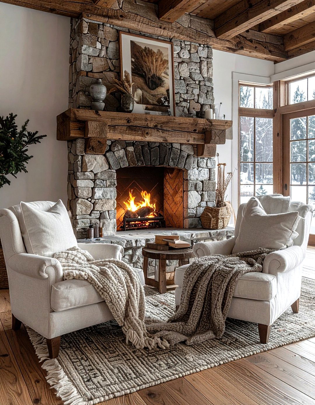 Reclaimed Wood Fireplace Lounge - 30 old house decor ideas