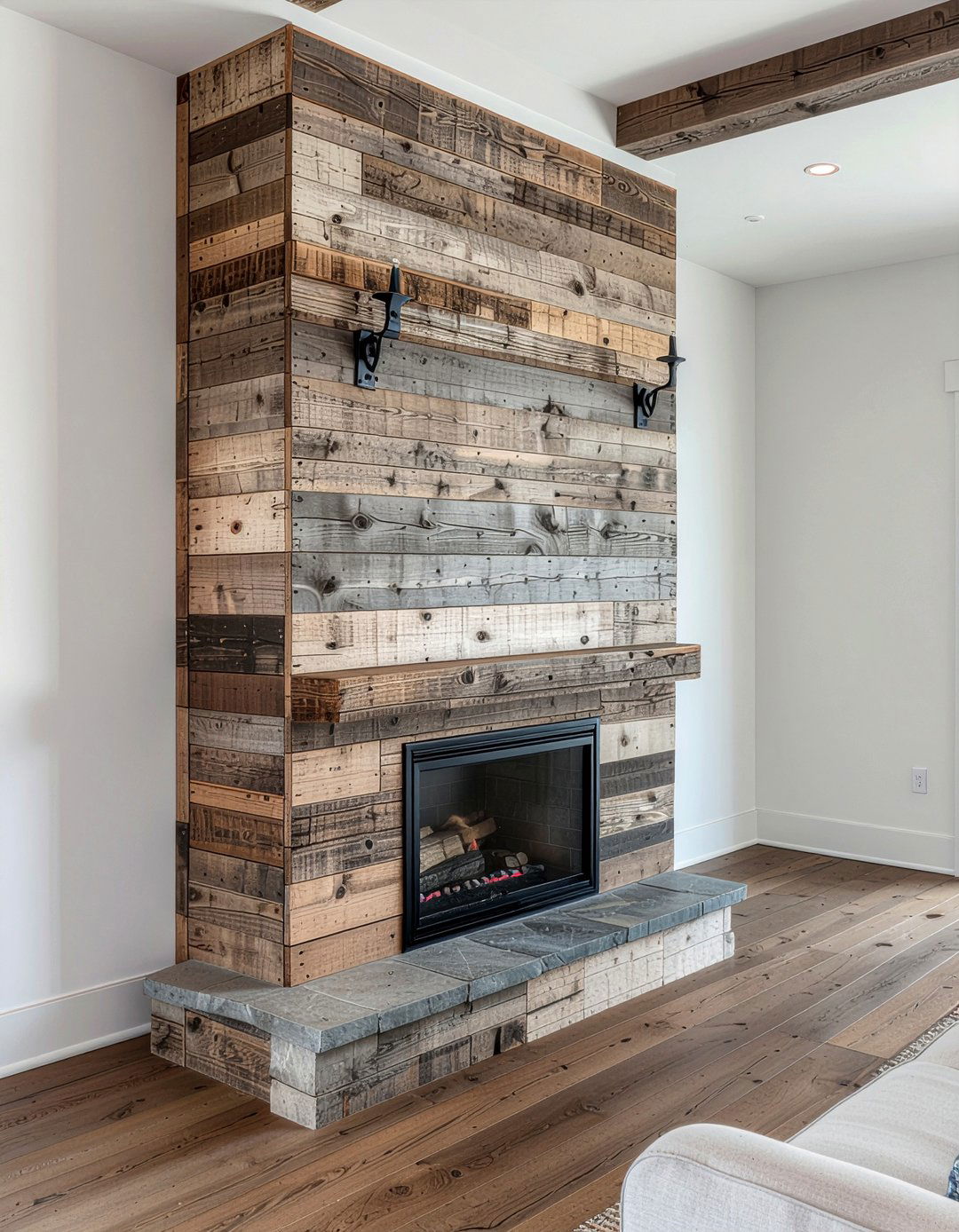 Reclaimed Wood Fireplace - 30 faux fireplace ideas