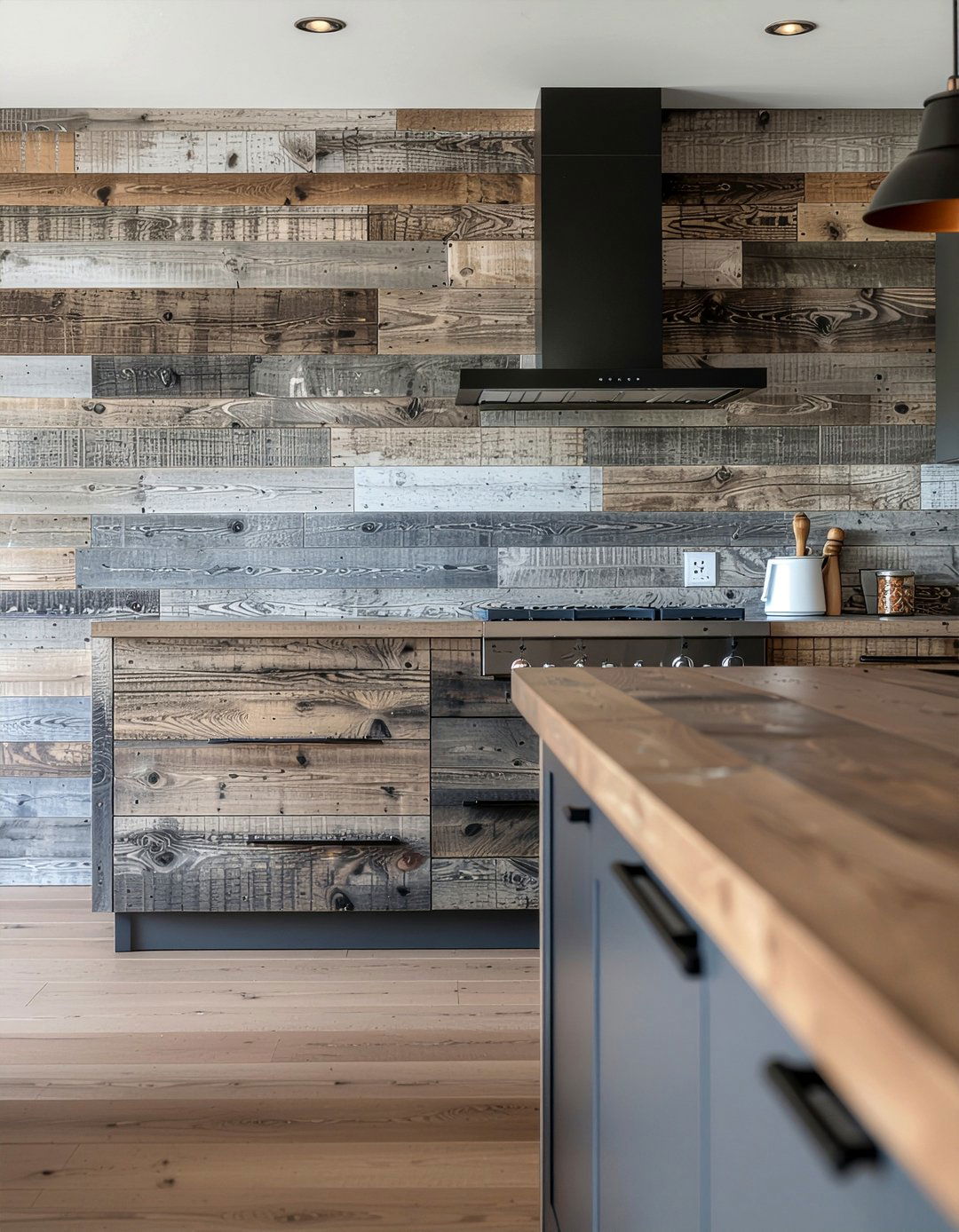 Reclaimed Wood Kitchen - 30 kitchen feature wall ideas
