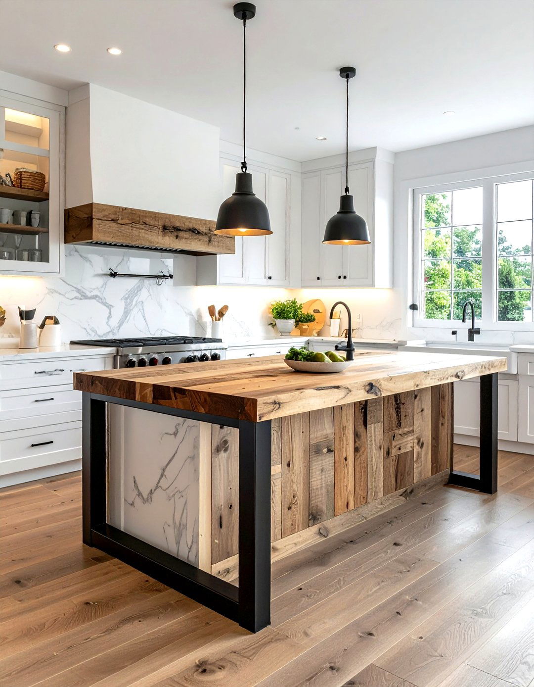 Reclaimed Wood Kitchen Island - 30 rustic modern kitchen ideas