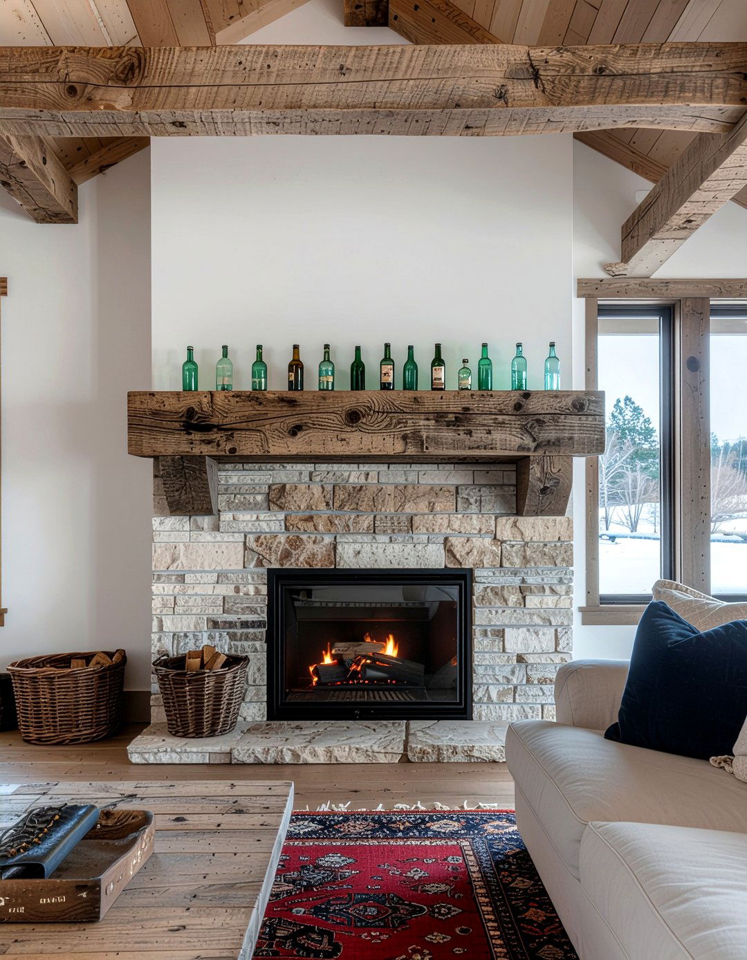 Reclaimed Wood Mantle - 30 living room eclectic furniture ideas