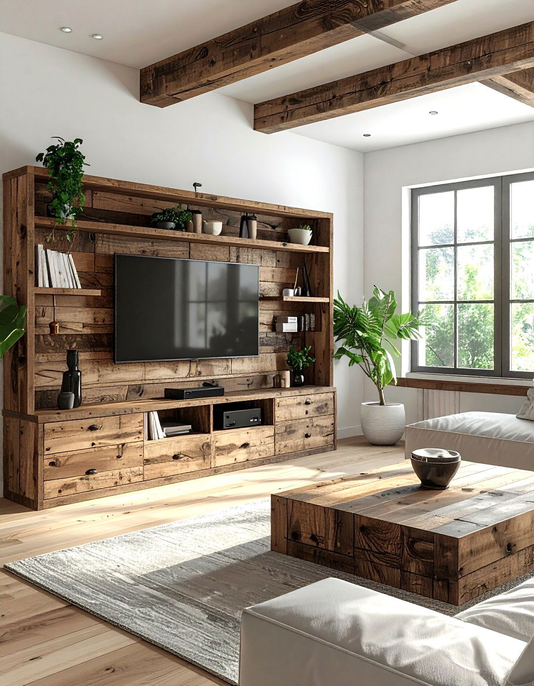 Reclaimed Wood Media Console - 30 reclaimed wood decor ideas