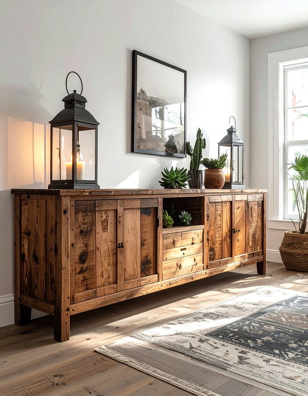 Reclaimed Wood Media Console - 30 living room Bohemian furniture ideas