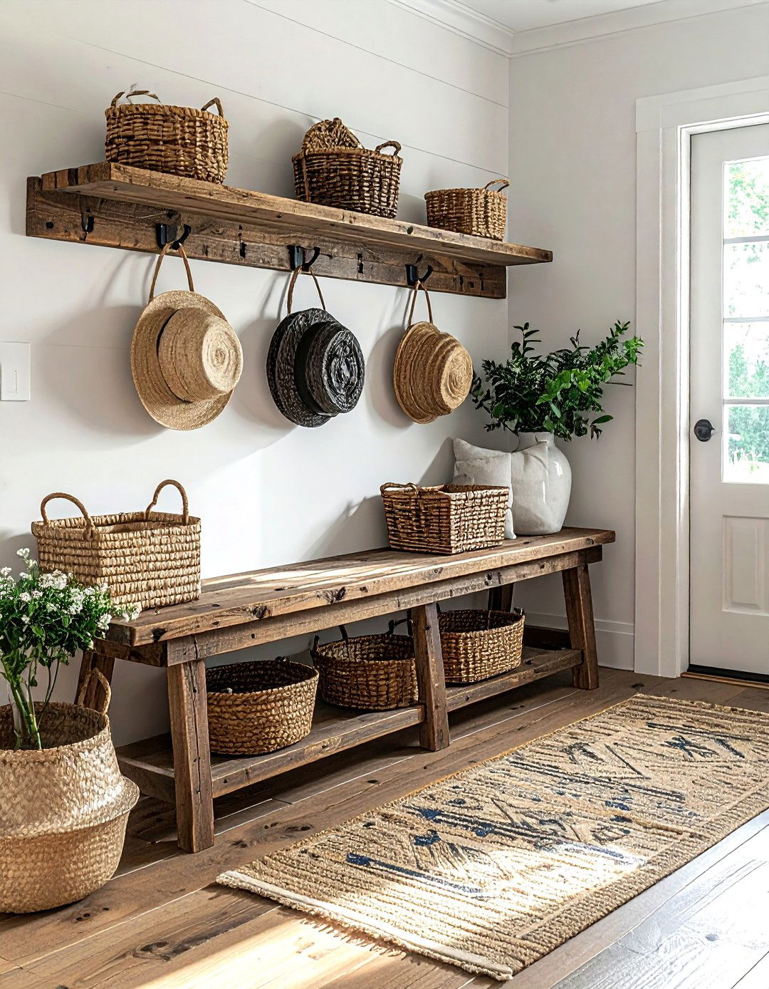 Reclaimed Wood Mudroom Bench - 30 reclaimed wood decor ideas