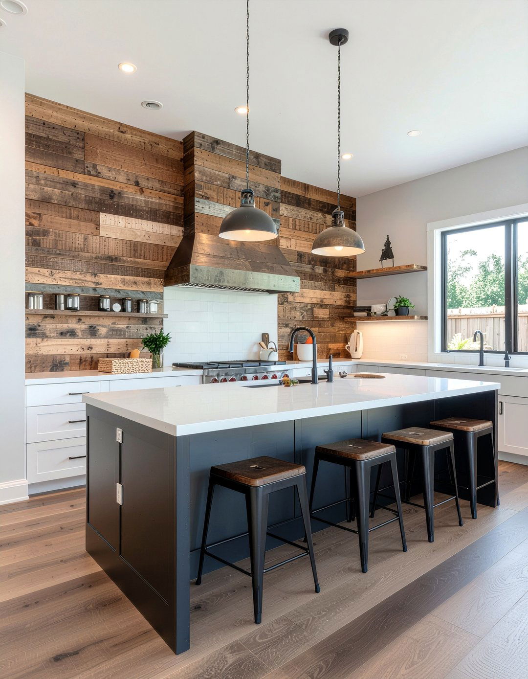 Reclaimed Wood Plank Wall - 30 kitchen accent wall ideas
