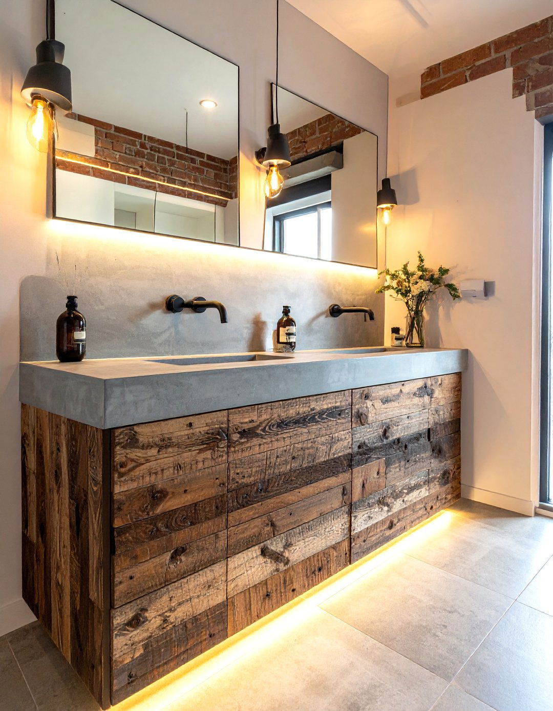 Reclaimed Wood Vanity - 30 farmhouse bathroom vanity ideas