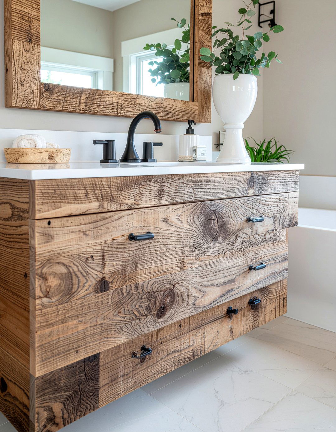 Reclaimed Wood Vanity - 30 rustic modern bathroom ideas