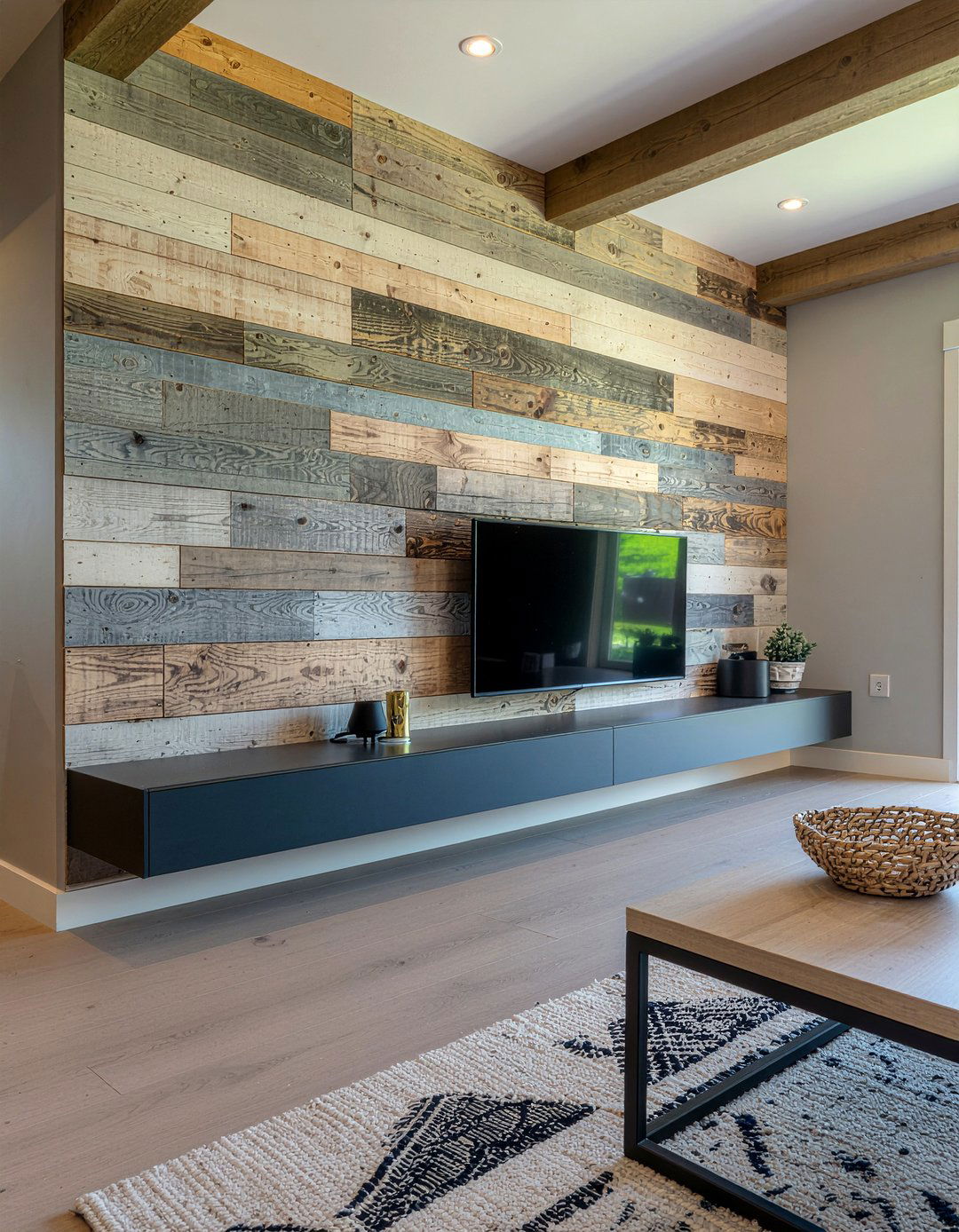 Reclaimed Wood Wall - 30 lodge living room ideas
