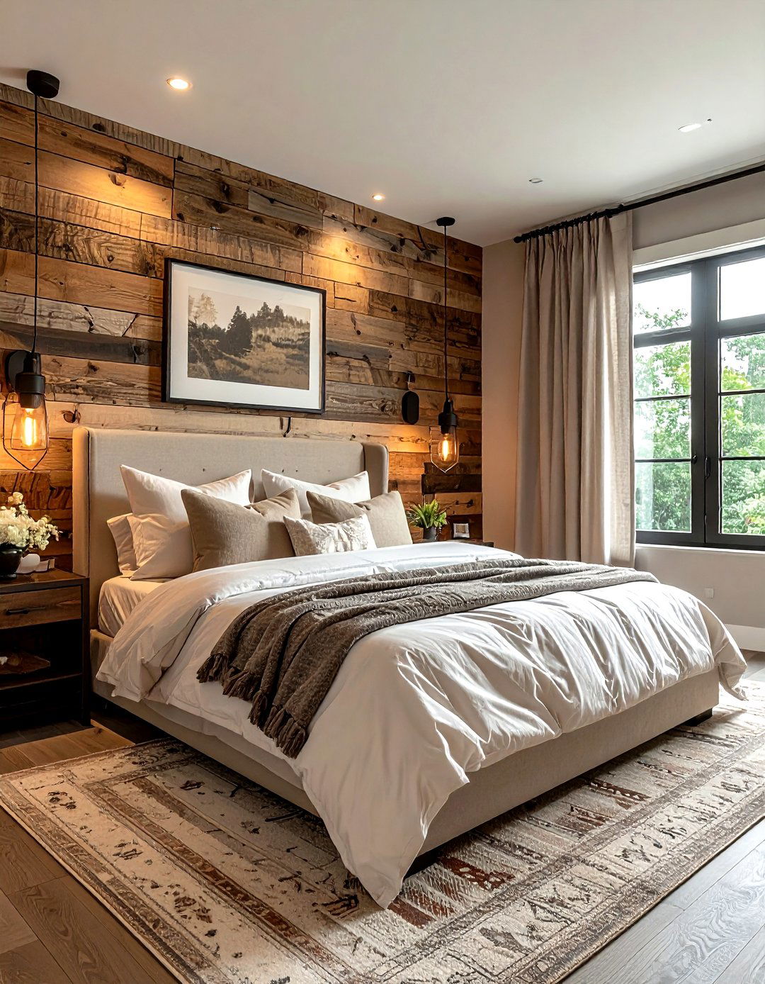 Reclaimed Wood Wall Bedroom - 30 rustic beige bedroom ideas