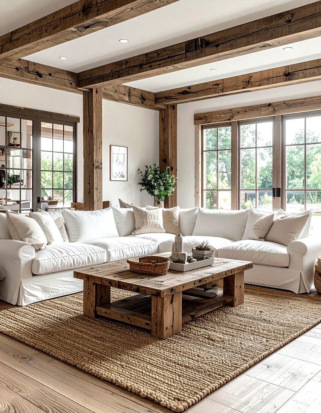 Reclaimed barn wood beams - 30 living room beam ideas