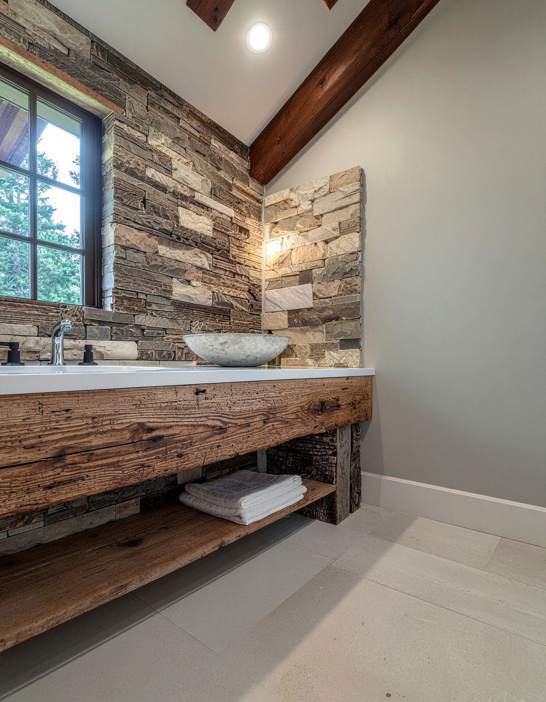 Reclaimed beam vanity - 30 rustic bathroom vanity ideas
