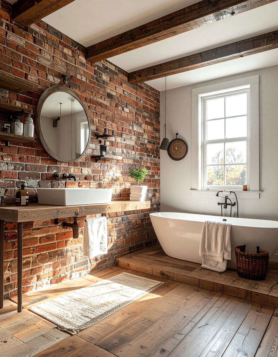 Reclaimed brick bathroom wall - 30 brick accent wall bathroom ideas