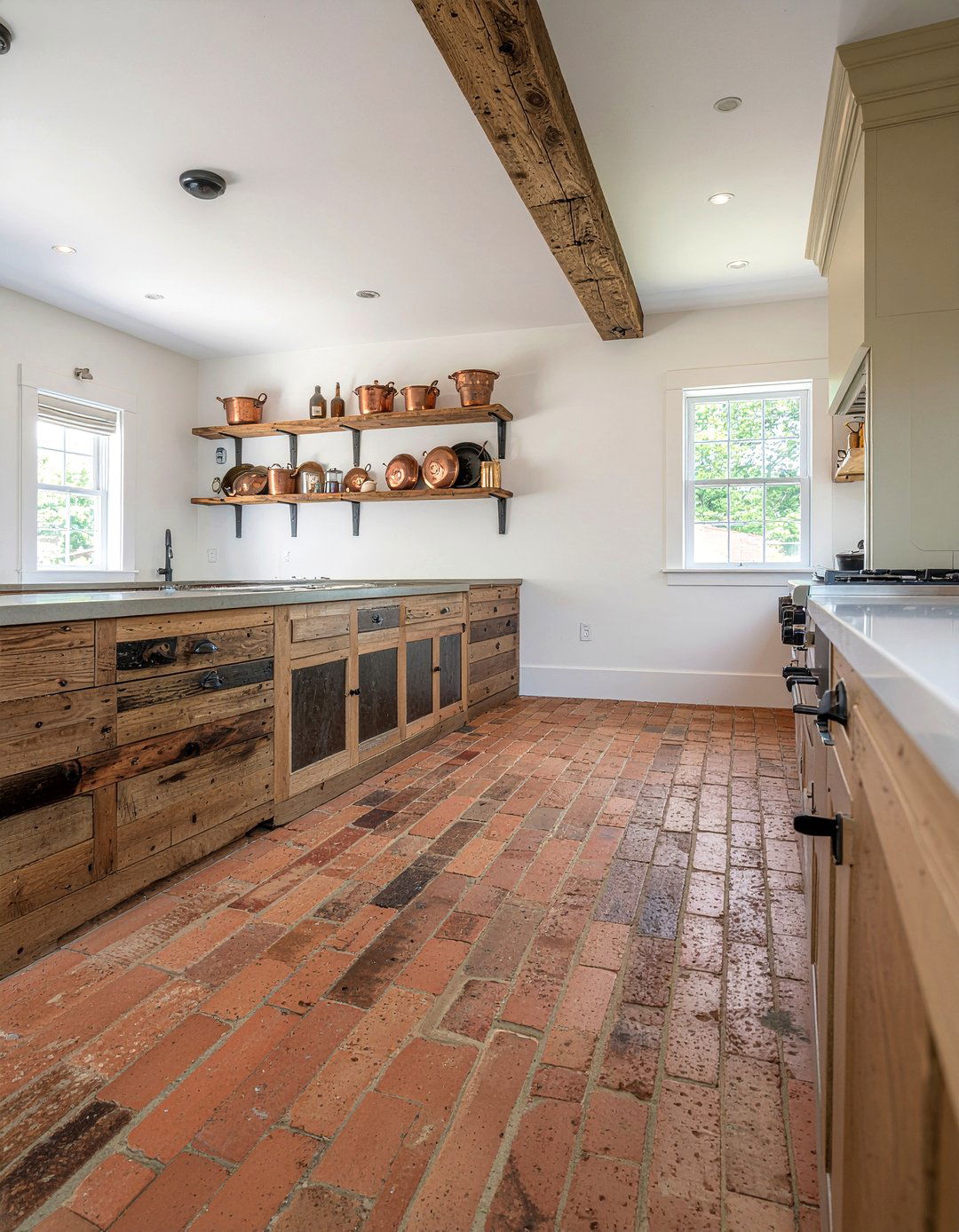 Reclaimed brick kitchen flooring - 30 brick floor kitchen ideas