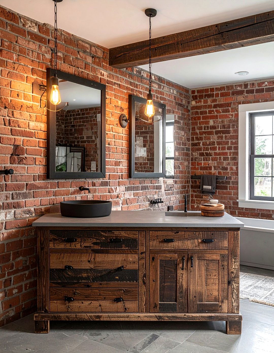 Reclaimed brick wall - 30 brick bathroom ideas