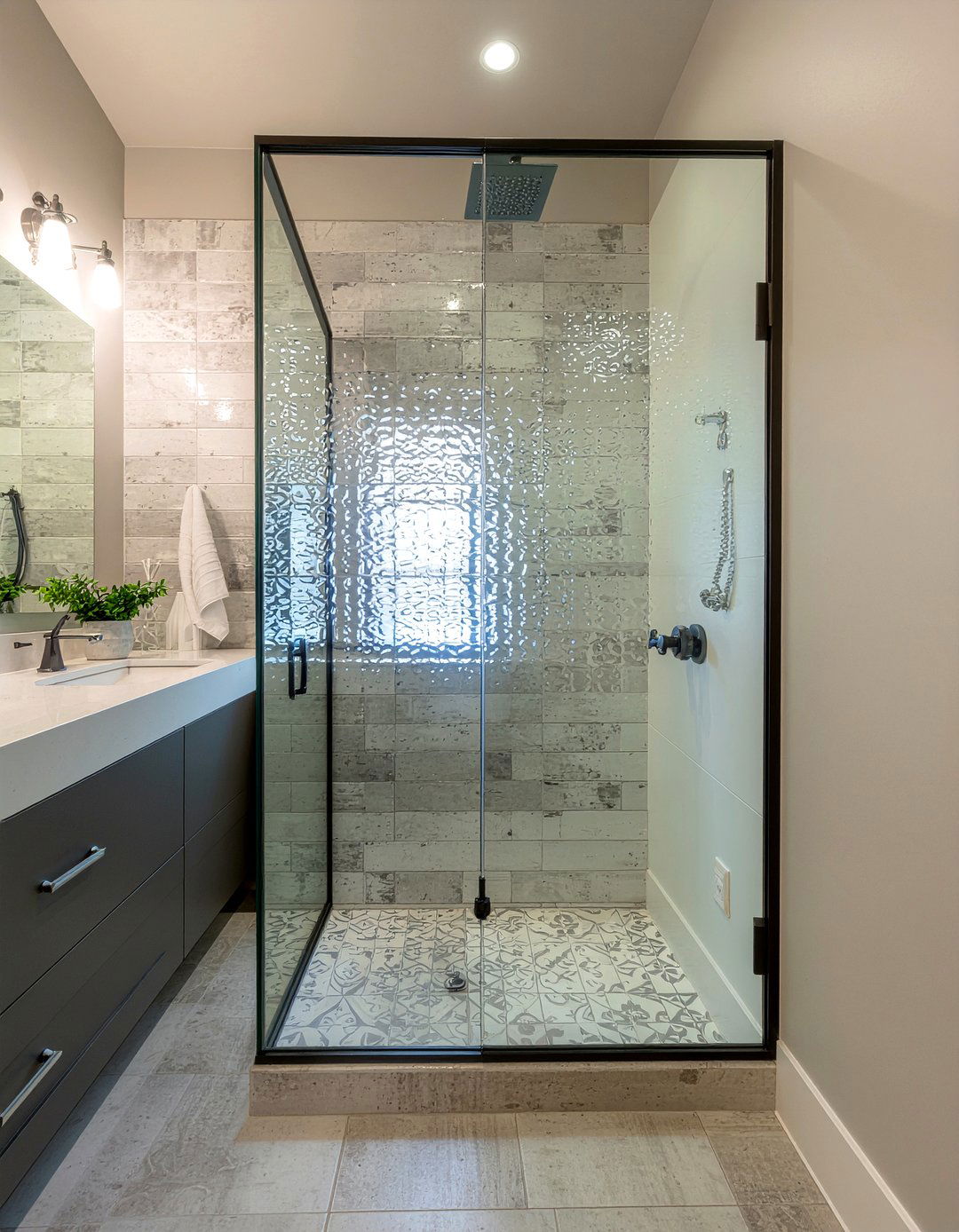 Reclaimed glass shower door - 30 reclaimed material bathroom ideas