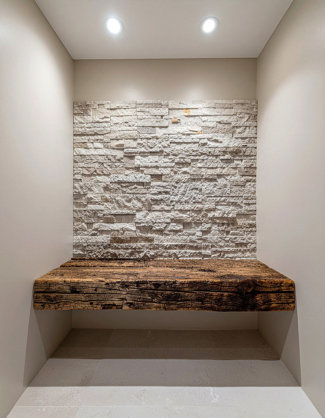 Reclaimed railway sleeper bench - 30 reclaimed material bathroom ideas
