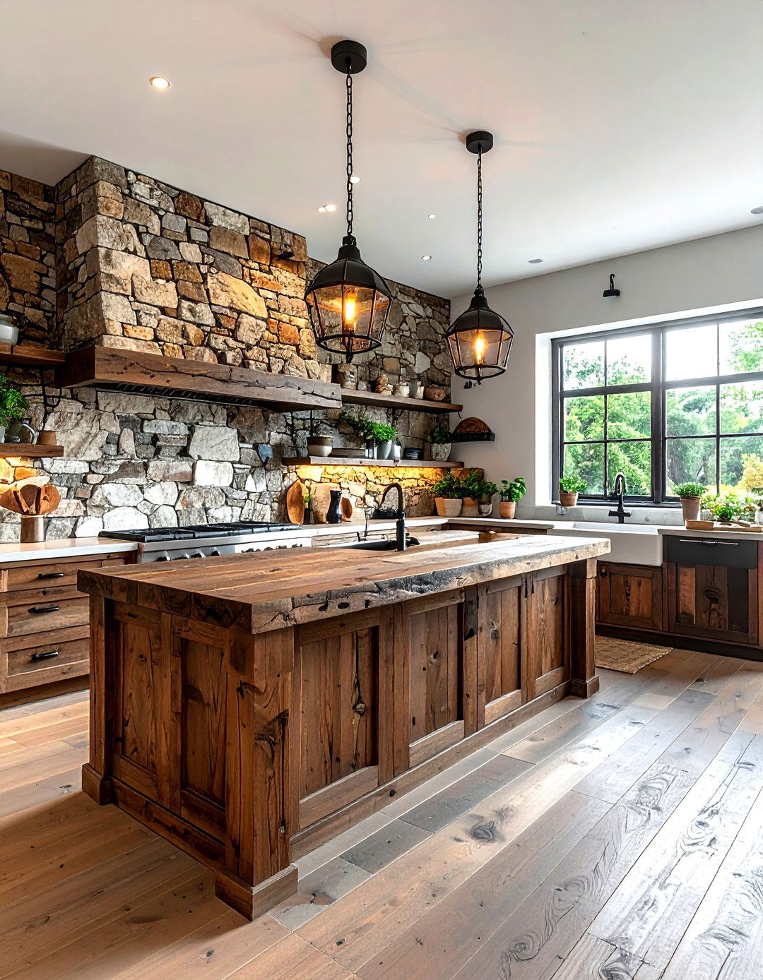 Reclaimed stone kitchen wall - 30 kitchen stone wall ideas