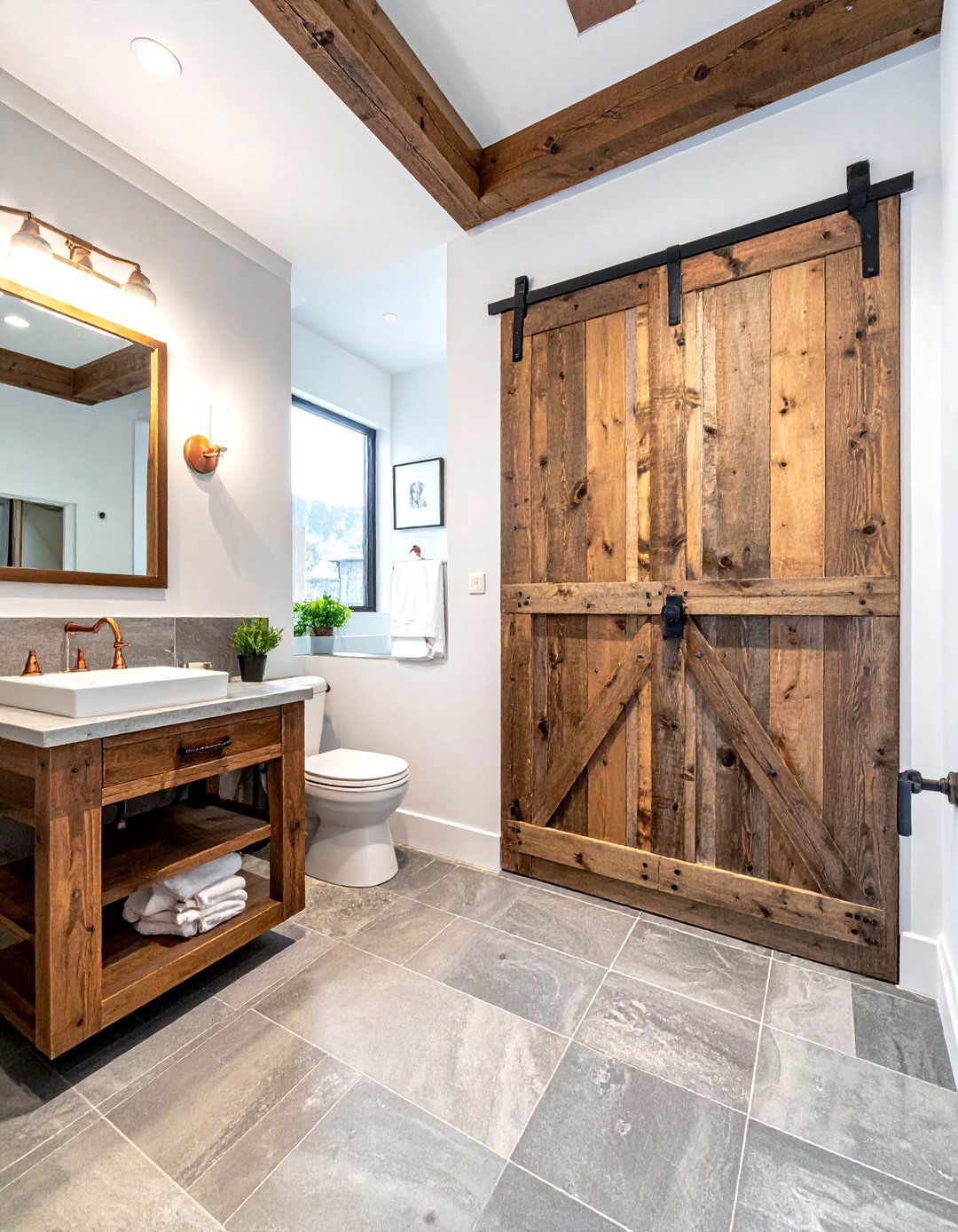 Reclaimed timber pocket door - 30 bathroom pocket door ideas