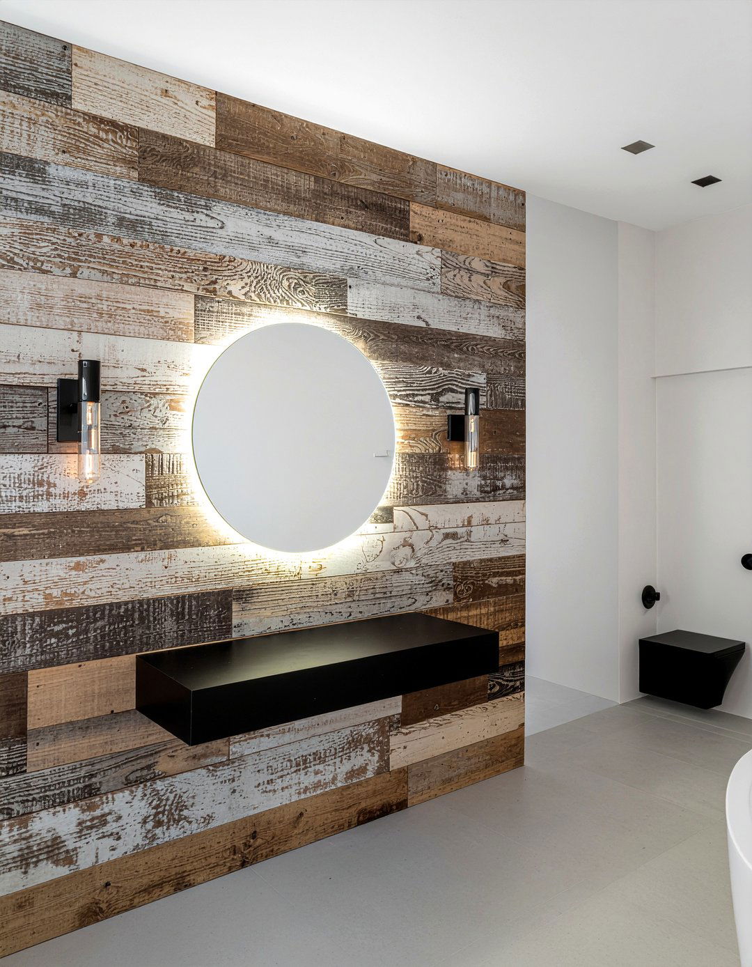 Reclaimed wood accent wall - 30 reclaimed wood bathroom ideas