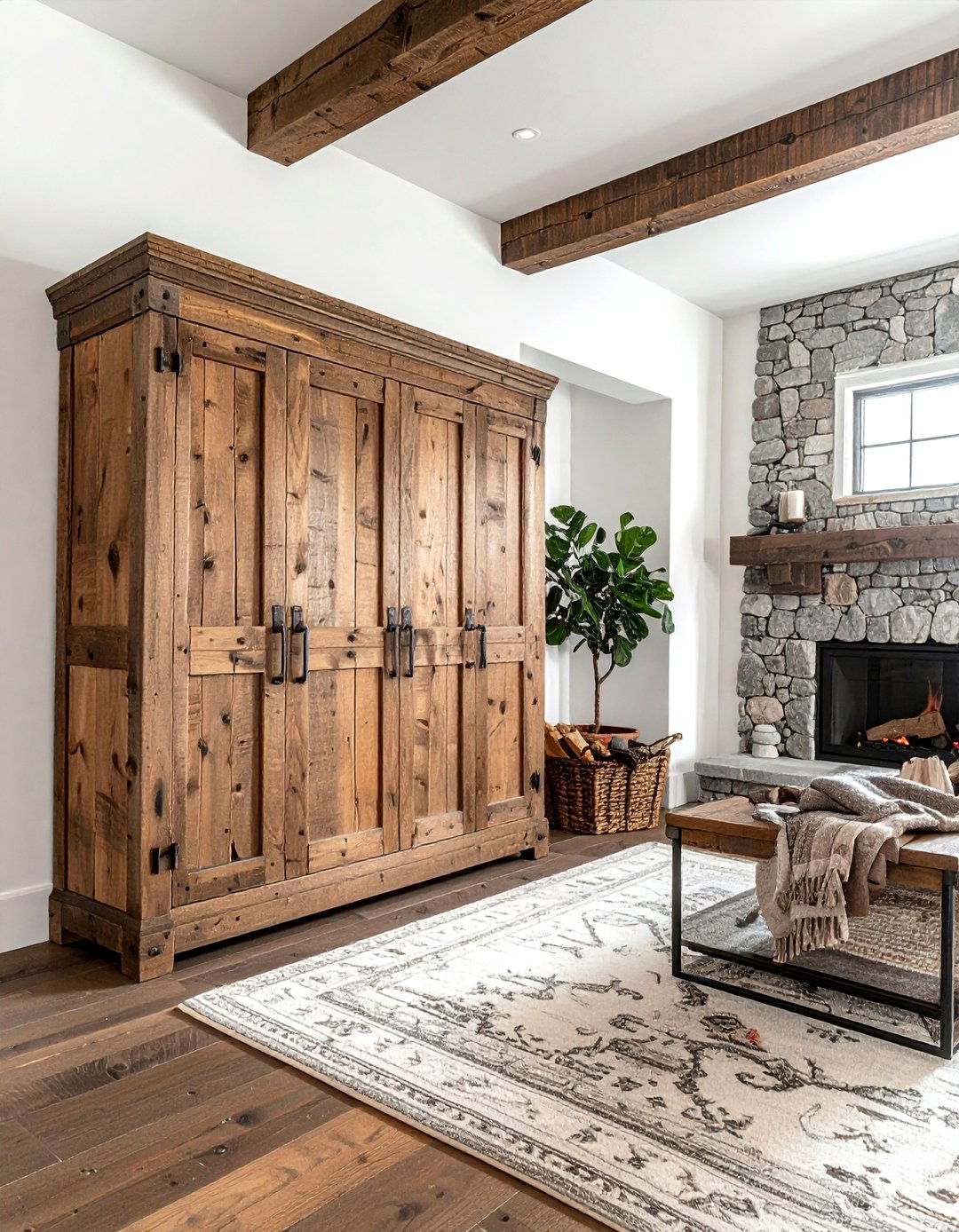 Reclaimed wood armoire - 30 living room blanket storage ideas