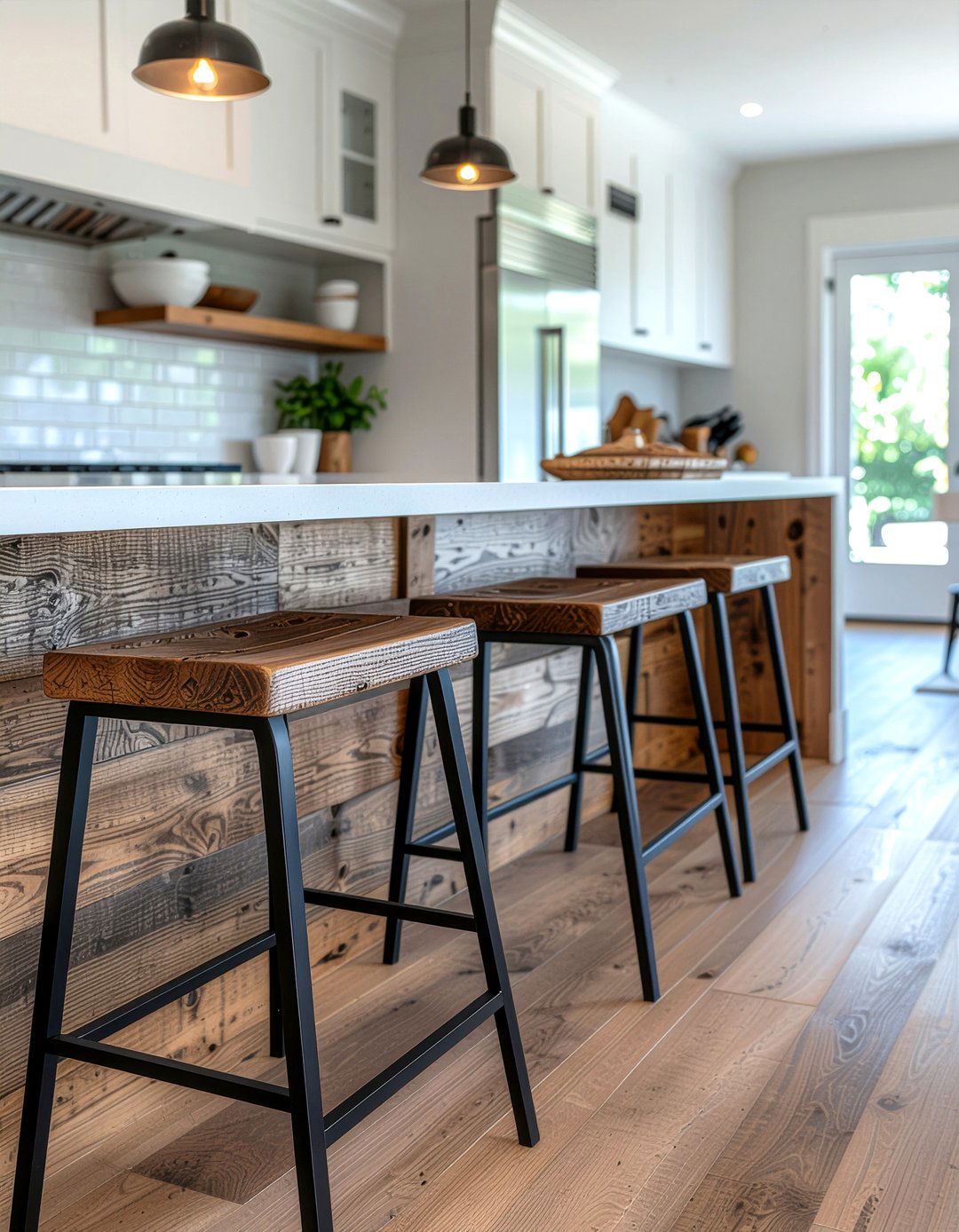 Reclaimed wood bar stools - 30 reclaimed wood kitchen ideas