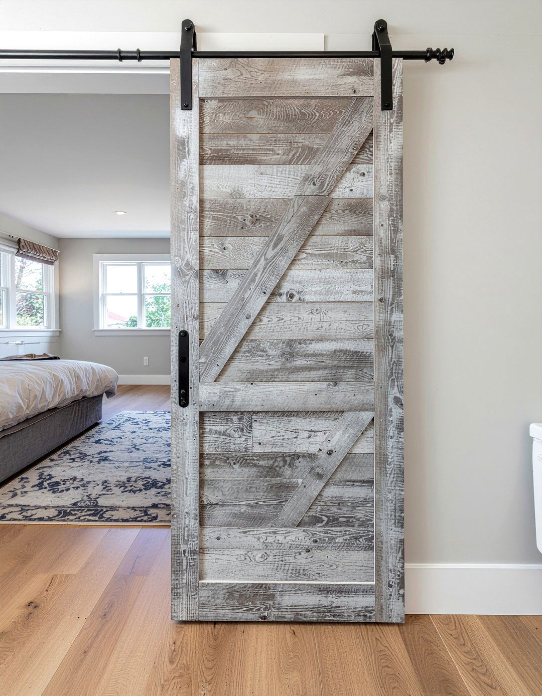 Reclaimed wood barn door - 30 reclaimed wood bathroom ideas