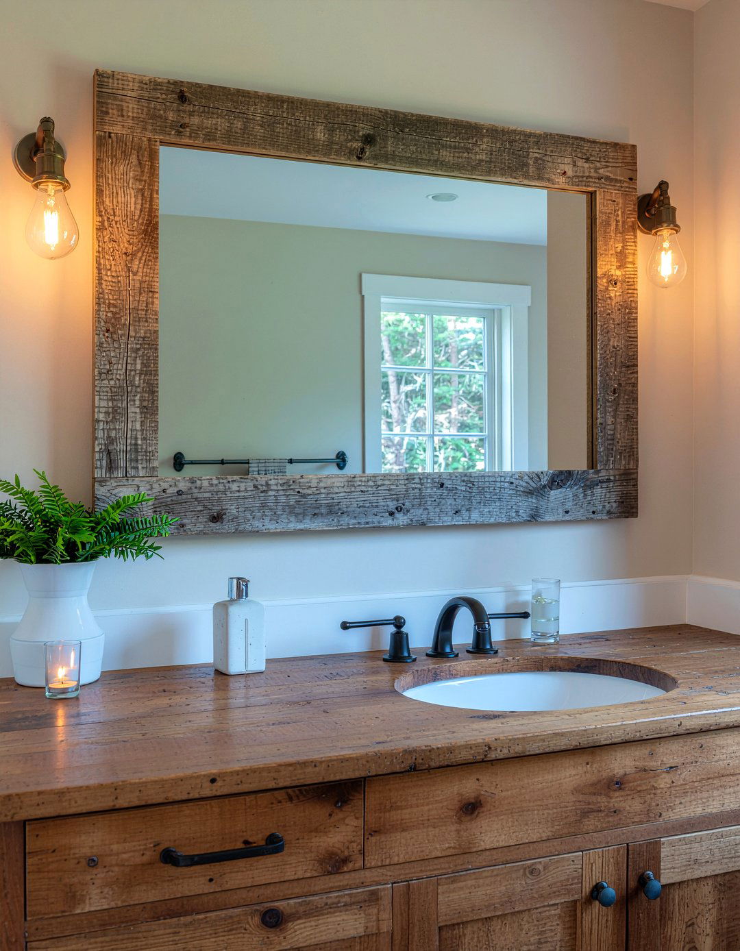 Reclaimed wood bathroom mirror - 30 framed bathroom mirror ideas