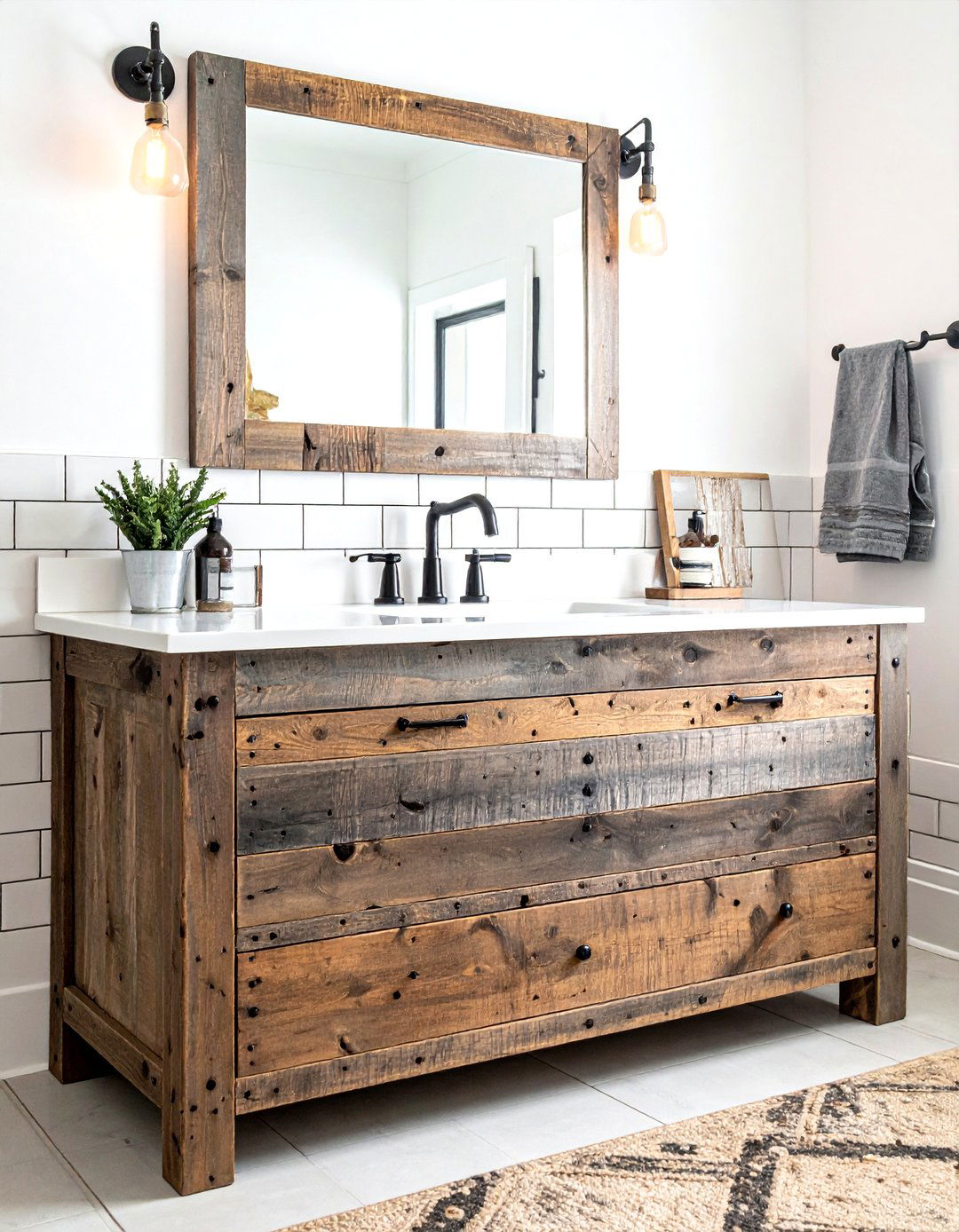 Reclaimed wood bathroom vanity - 30 butcher block bathroom countertop ideas