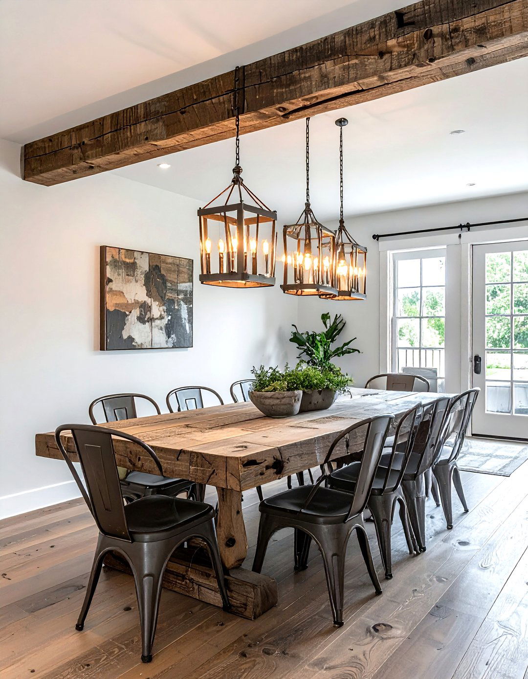 Reclaimed wood beam chandelier dining room - 30 industrial chandelier dining room ideas