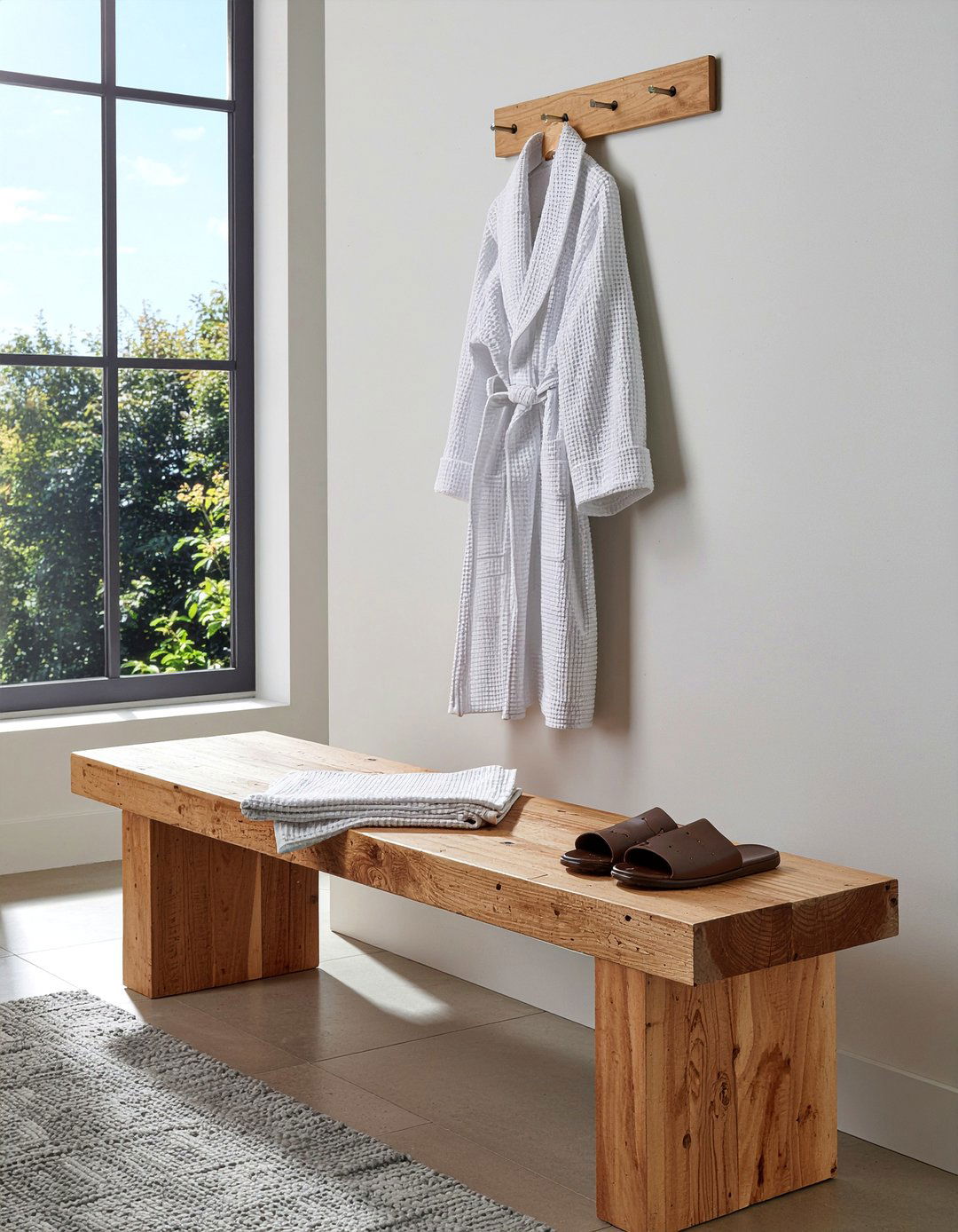 Reclaimed wood bench - 30 reclaimed wood bathroom ideas