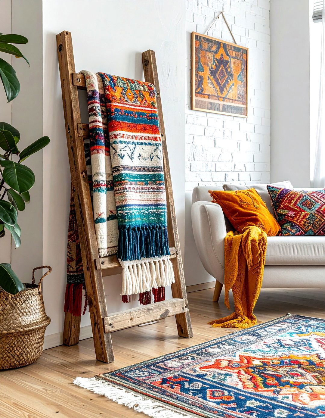 Reclaimed wood blanket ladder - 30 living room reclaimed wood furniture ideas