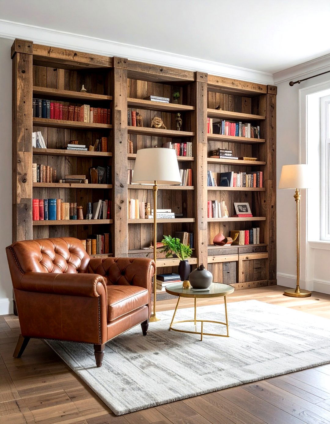 Reclaimed wood bookshelves - 30 living room reclaimed wood furniture ideas