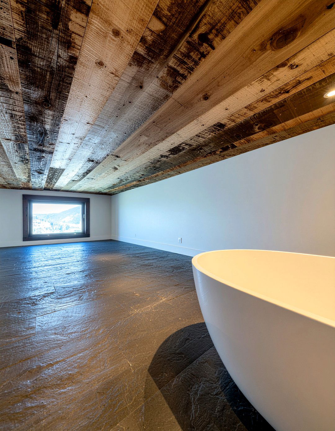 Reclaimed wood ceiling - 30 mountain bathroom ideas